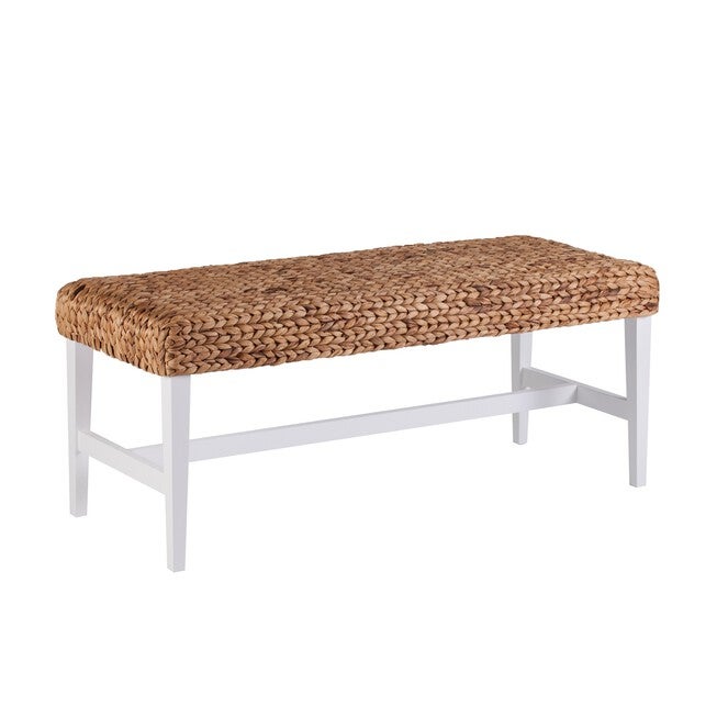 White Woven Coffee Table Bench, , on-hover image number null