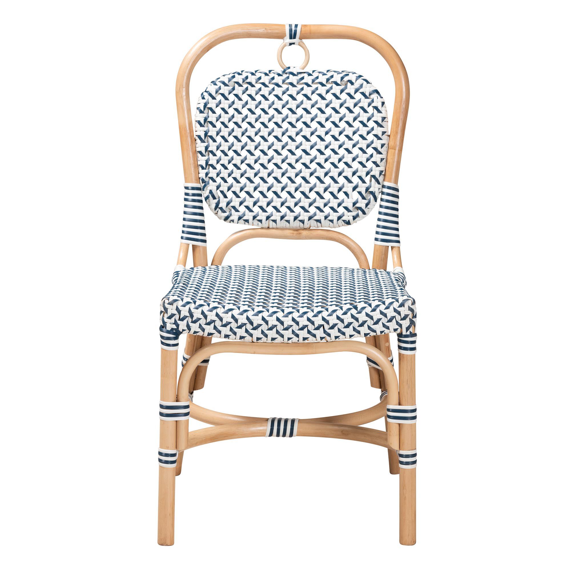 Luciana Modern French Blue and White Weaving Natural Rattan Bistro Chair, BLUE, alternate image number 3