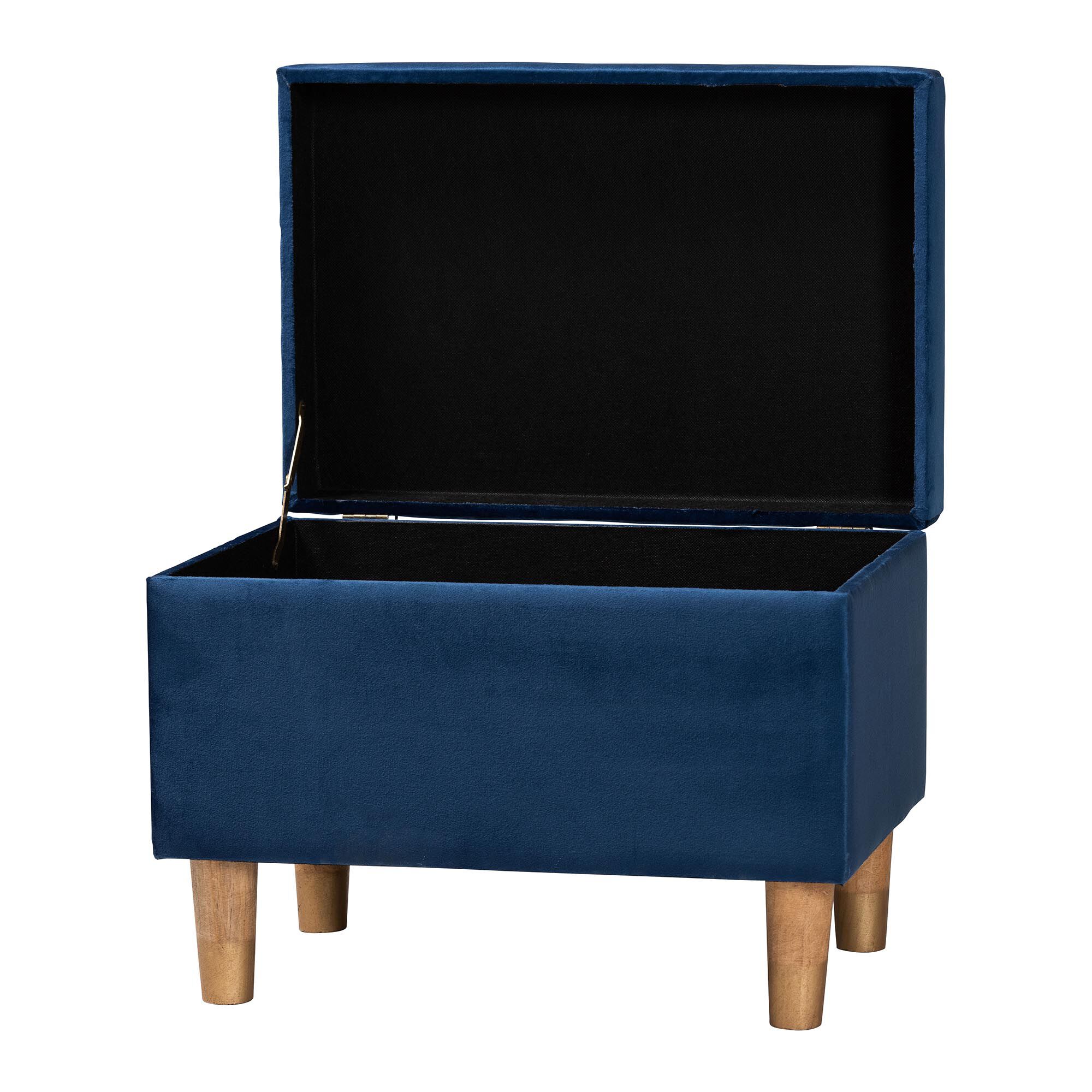 Elias Modern Navy Blue Velvet Fabric Storage Ottoman, NAVY, alternate image number 2