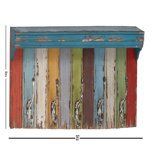 Multi Color Wood Coastal Wall Hooks With Shelf Wall Hook, , alternate image number null