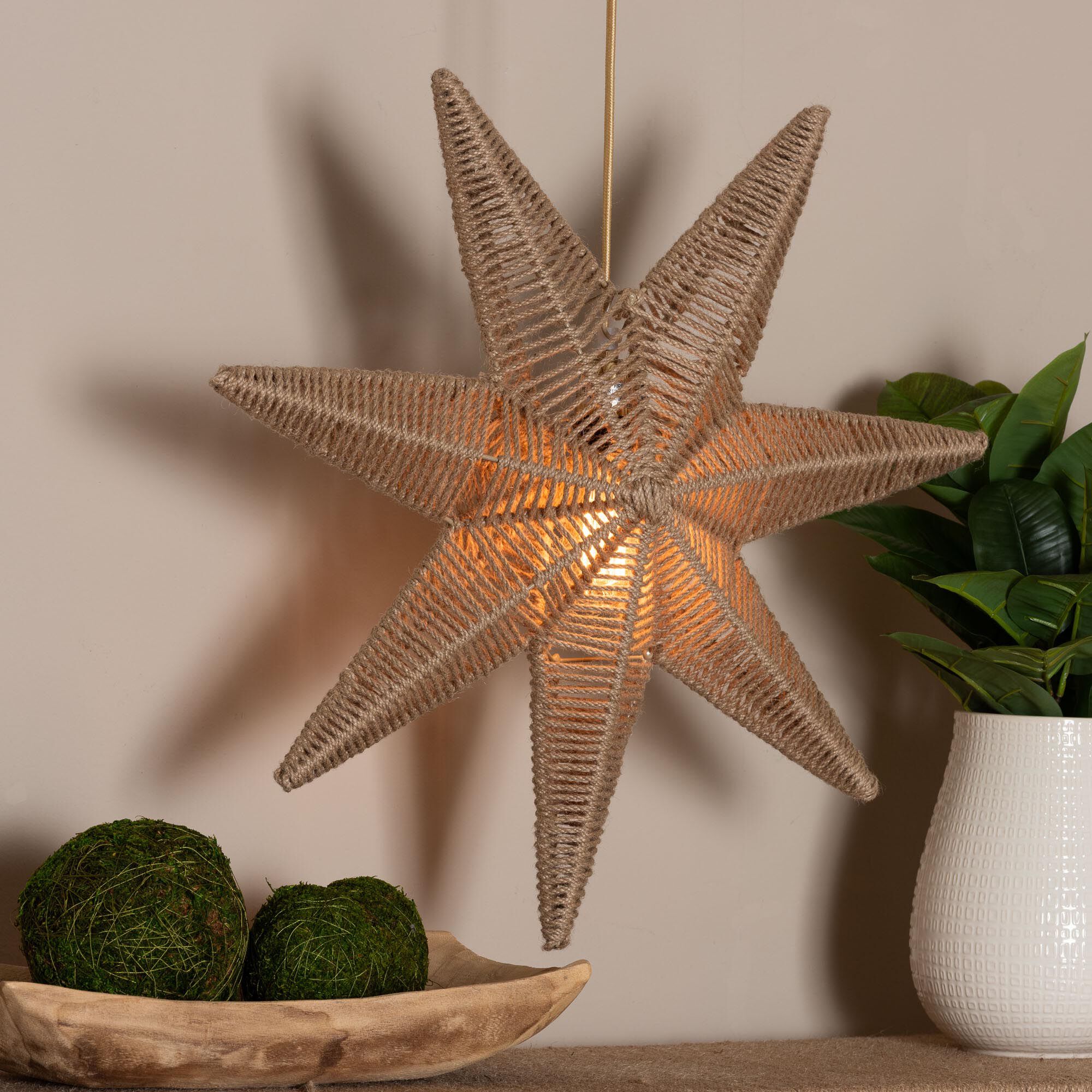 Idriya Handwoven Jute Pendant Lampshade - Star-Shaped Natural Fiber Light Cover, Coastal Boho Lighting Decor, BROWN, hi-res image number 0