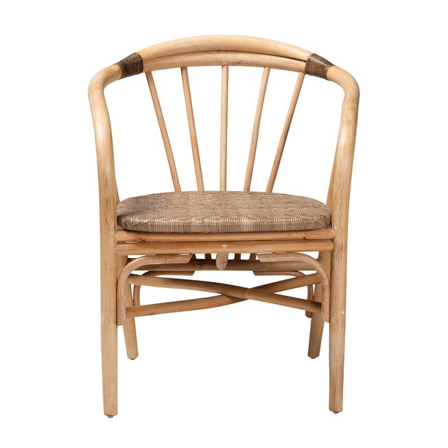 Kyoto Modern Bohemian Natural Brown Rattan 2-Piece Dining Chair Set, , on-hover image number null