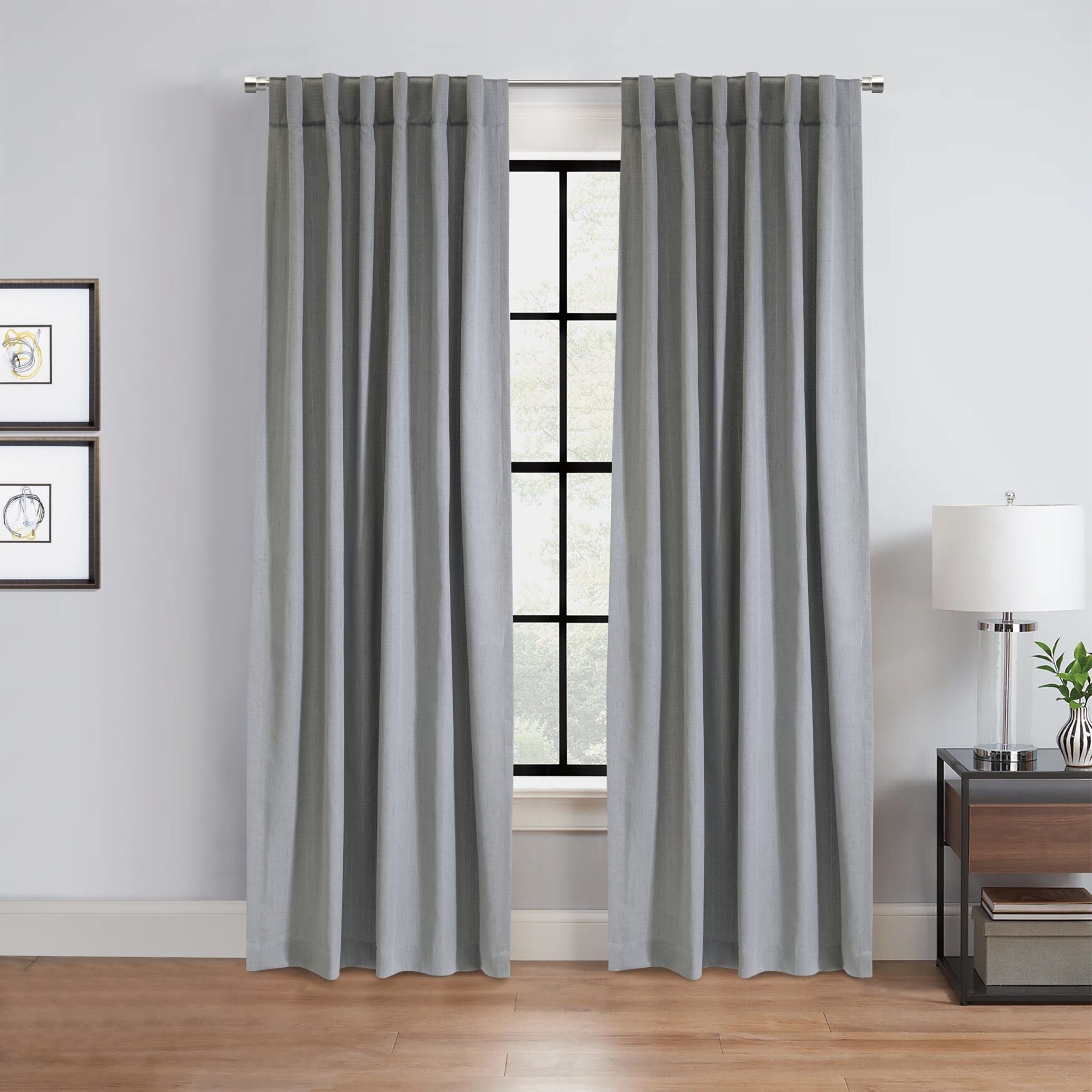 Mulberry Light Filtering Dual Header Curtain Panel, GREY, hi-res image number 0