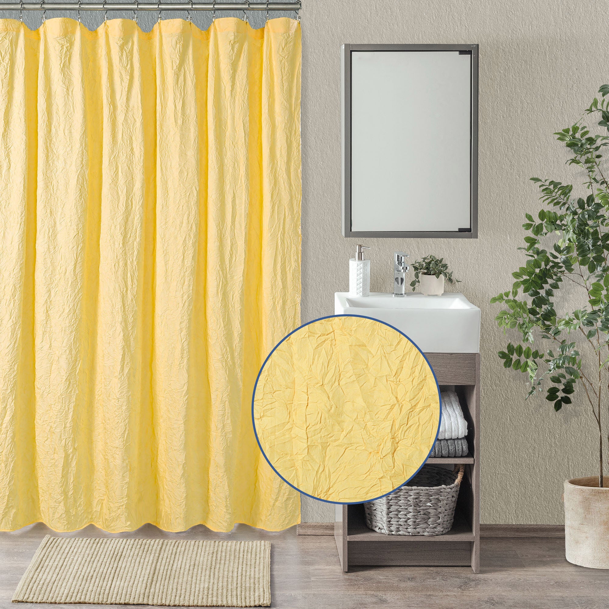 Crinkle Eco-friendly Water Repellent Solid Texture Shower Curtain