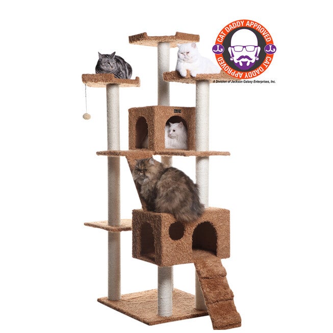 Multi-Level 74 inches Real Wood Cat Tree Furniture With Sratchhing Posts, BROWN, hi-res image number 0