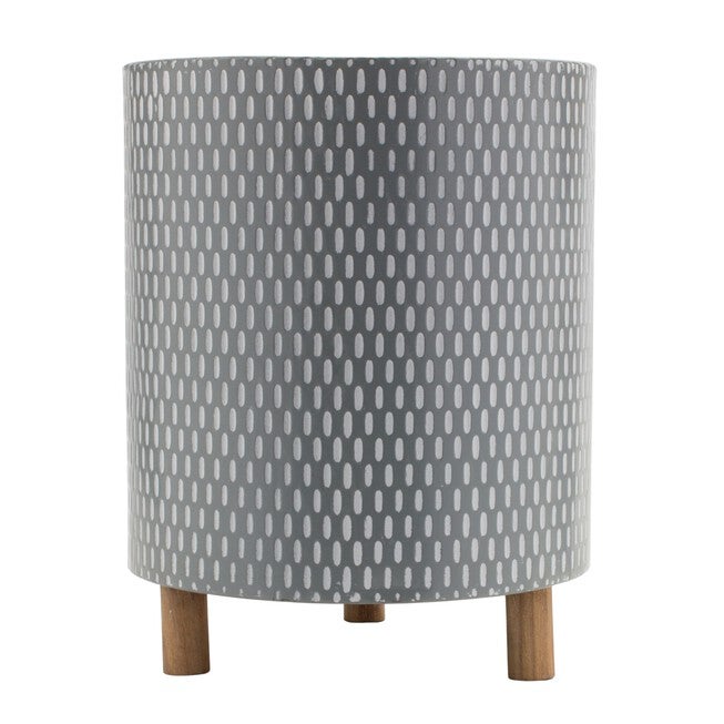 Container (Set of 3) 9.5 inchesD x 11.75 inchesH, 10.5 inchesD x 13.5 inchesH, 12 inchesD x 15 inchesH Iron/Wood, BLUE/WHITE/GREY, alternate image number null