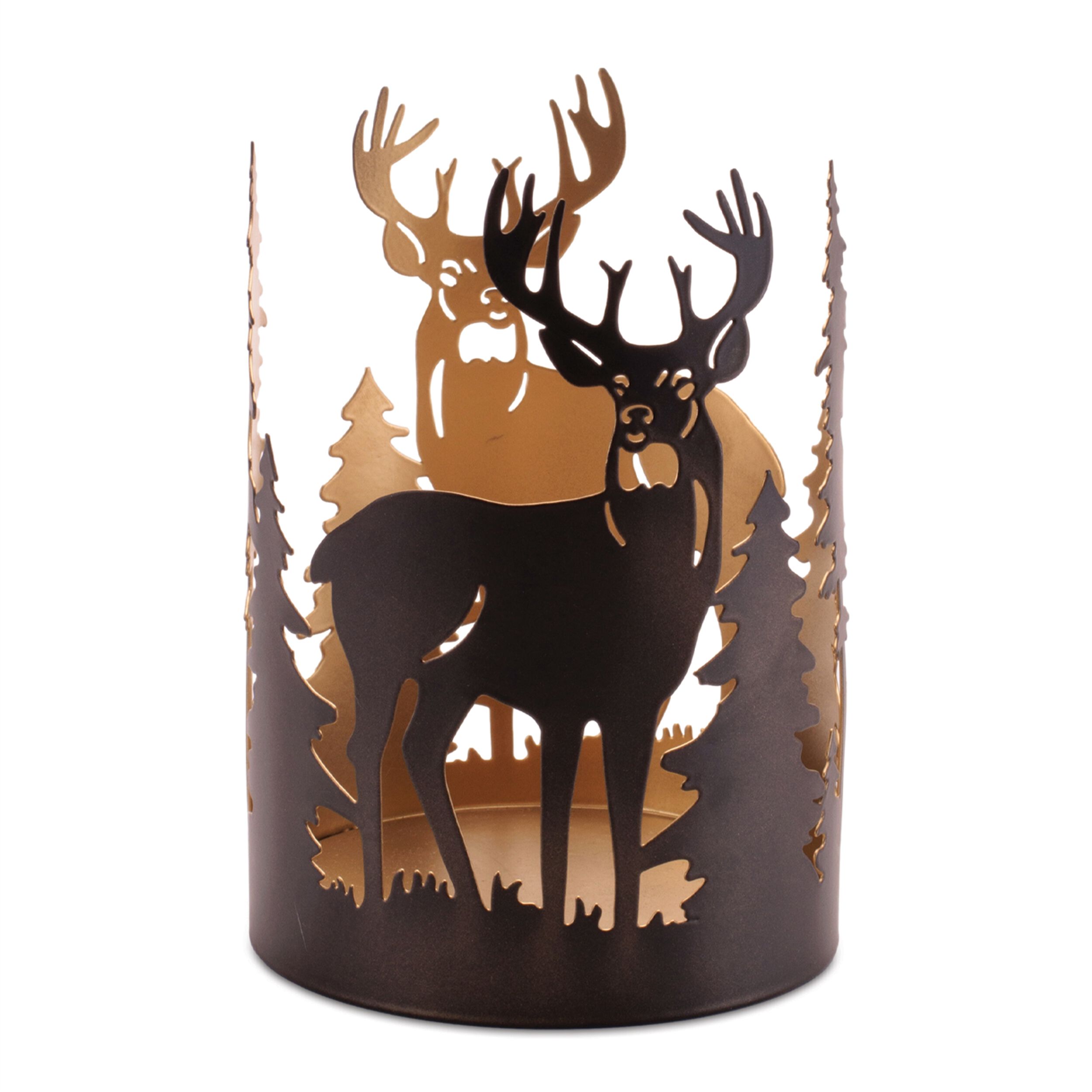 Cut Metal Deer and Forest Candle Holder (Set of 2), BLACK GOLD, alternate image number 3