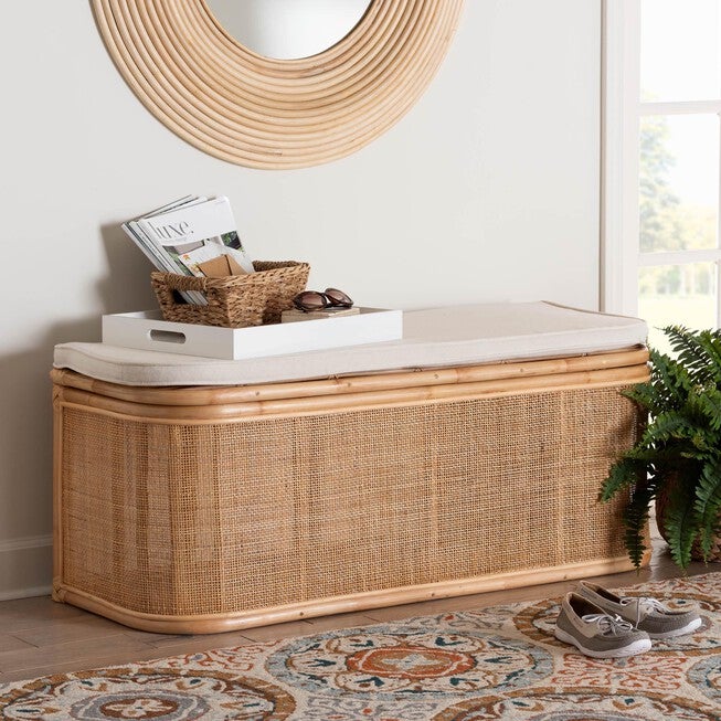 Ishana Bohemian Natural Rattan Storage Bench, , alternate image number 6