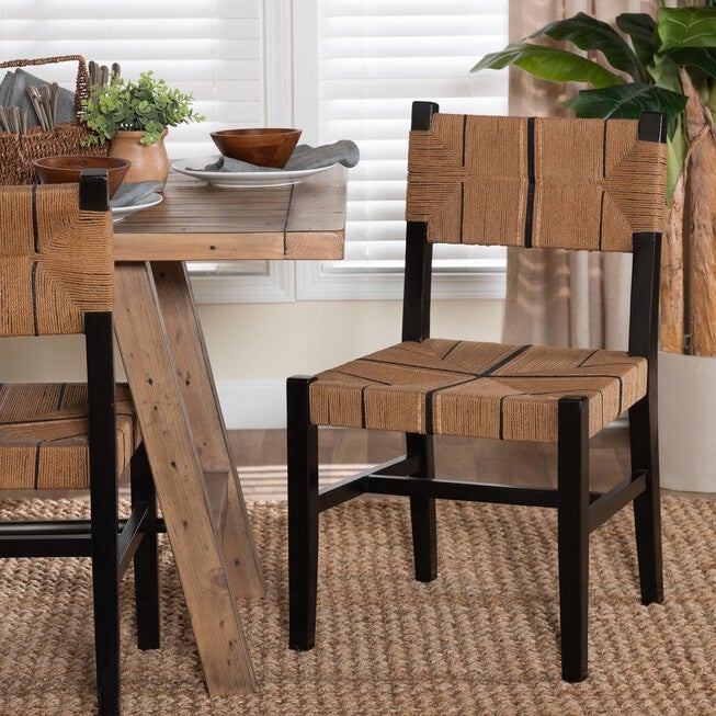 Prita Bohemian Paper Loom and Natural Mahogany Wood Dining Chair, BROWN, hi-res image number null