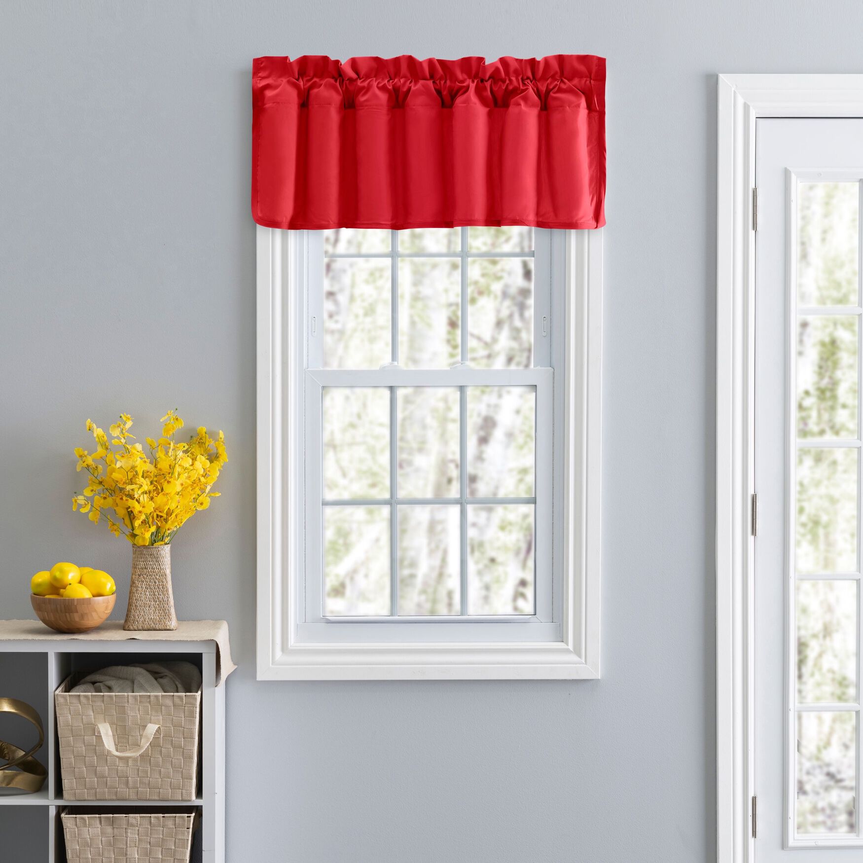 Stacey Curtain Color Lined Swag Set Filler Valance, RED, hi-res image number 0