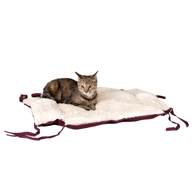 2-In-1 Cat Pet Bed & Fleece Mat, Burgundy/Ivory, , alternate image number 4
