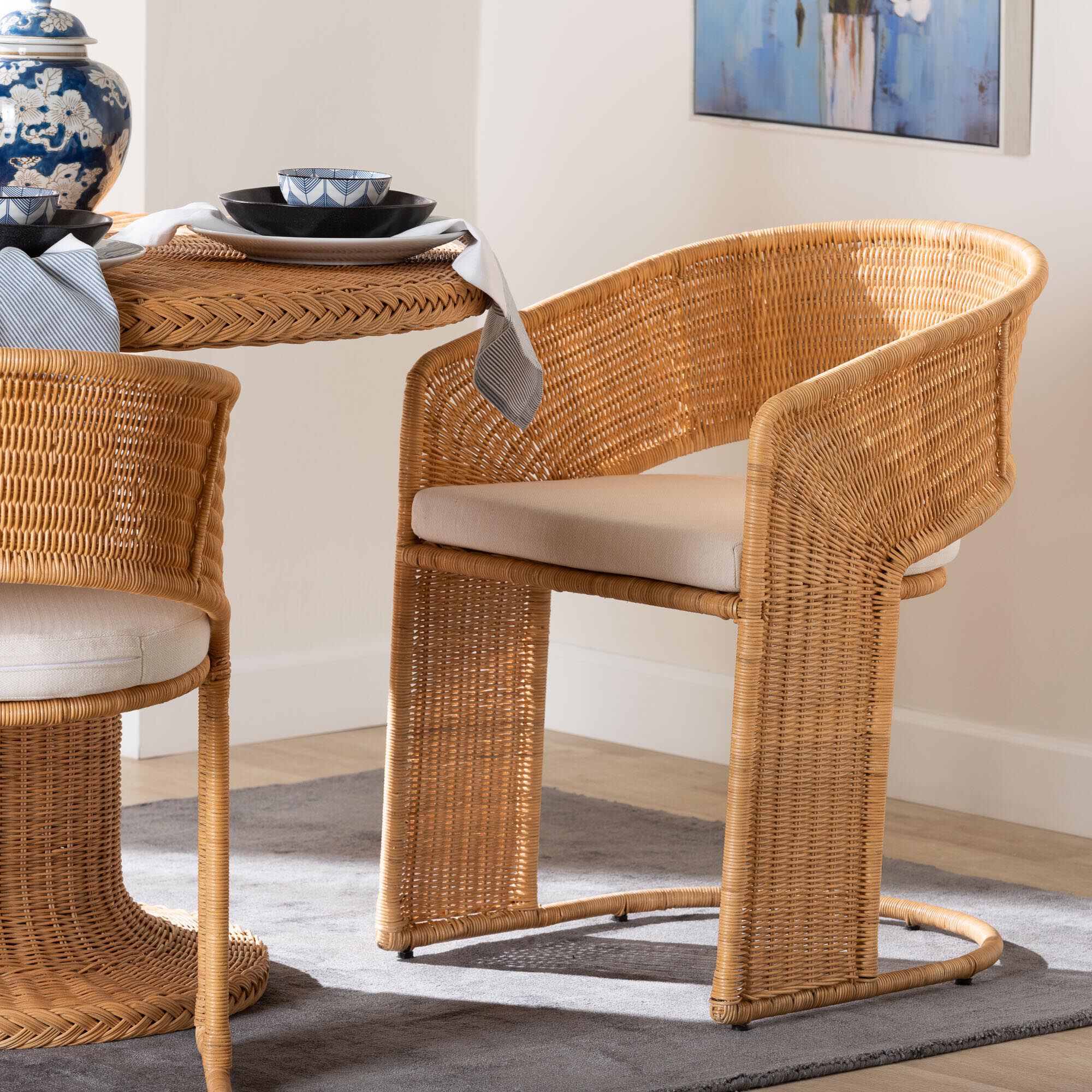 Palm Bohemian Light Honey Rattan Dining Chair, HONEY, hi-res image number 0