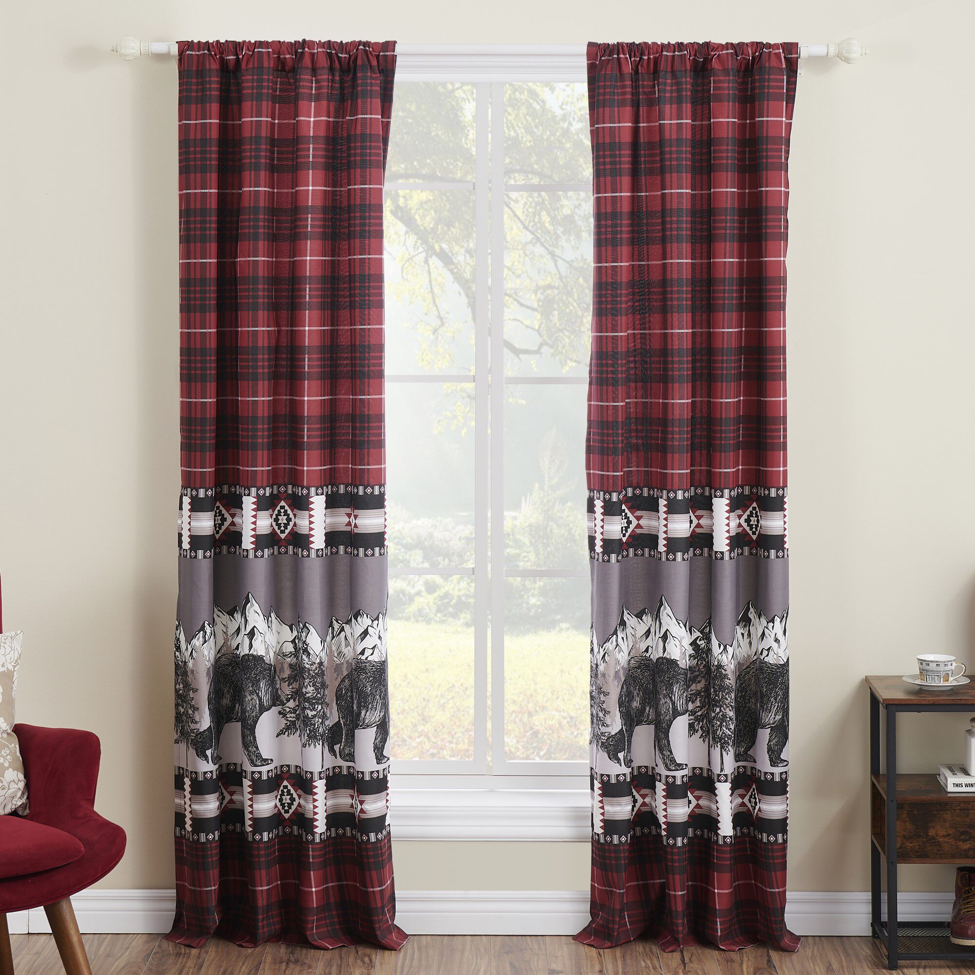 Timberline Window Curtain Panels, Set of 2, 84 inches, RED, hi-res image number 0
