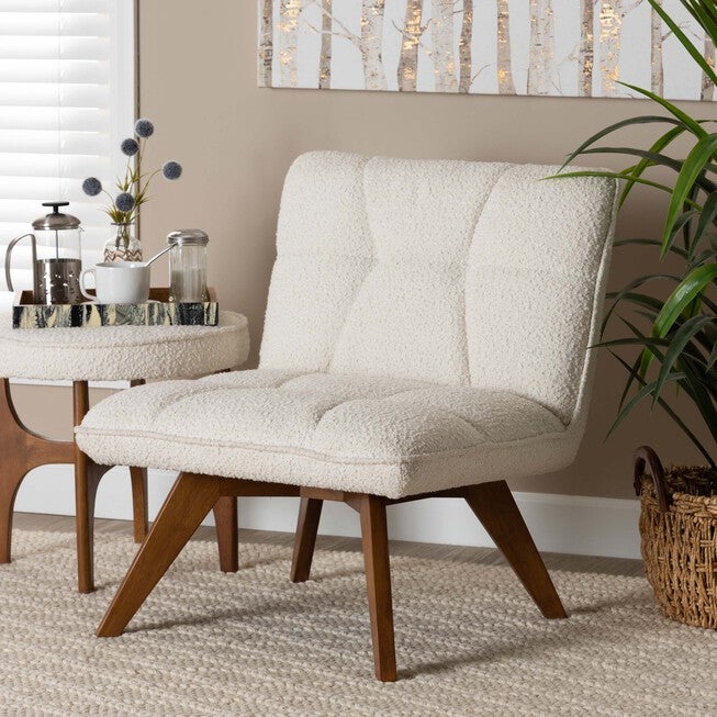 Darielle Japandi Cream Boucle Fabric And Walnut Brown Finished Rubberwood Accent Chair, , alternate image number null