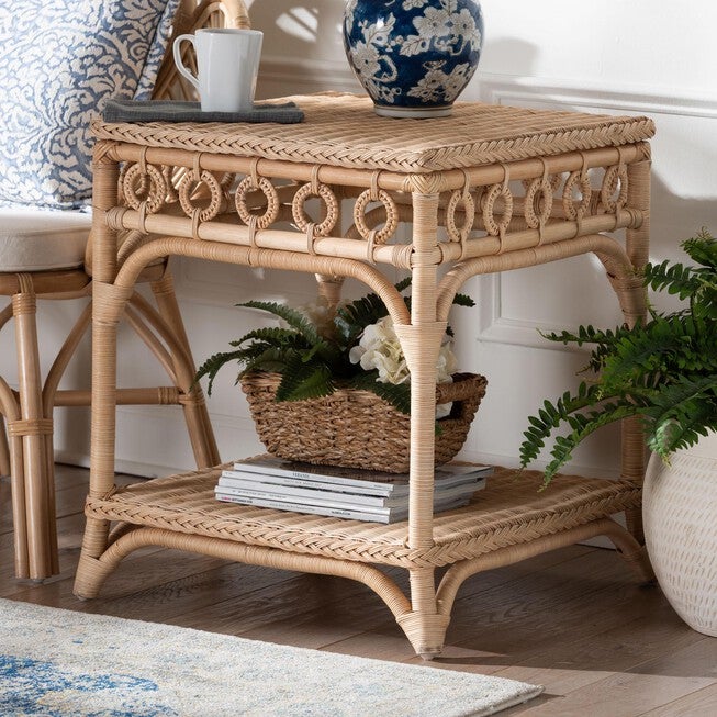 Oxford Braided Natural Rattan End Table, BROWN, hi-res image number null