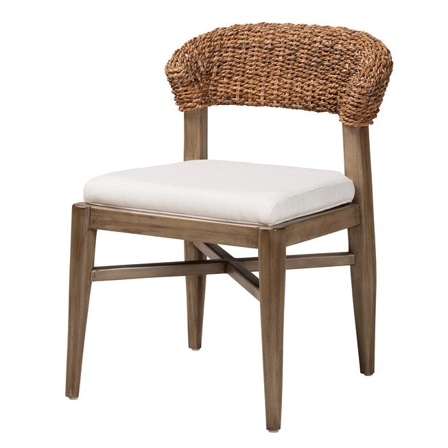 Chloe Modern Bohemian Walnut Brown Finished Mahogany Wood And Natural Rattan Dining Chair, WHITE NATURAL WALNUT, hi-res image number 0