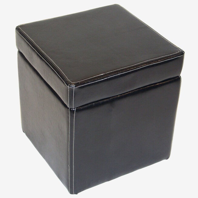 Faux Leather Box Ottoman with Lift Top, BLACK, hi-res image number null