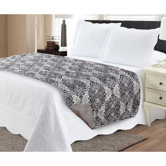 French Demask Reversible Quilted Bed Runner Protector, GREY, hi-res image number null