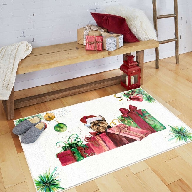 Santa Yorkie Multi Kitchen Rug, , alternate image number null
