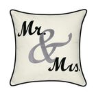 Celebrations ""Mr. & Mrs."" Cursive Embroidered Applique Decorative Pillow , OYSTER, hi-res image number null