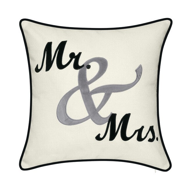 Celebrations ""Mr. & Mrs."" Cursive Embroidered Applique Decorative Pillow , OYSTER, hi-res image number 0