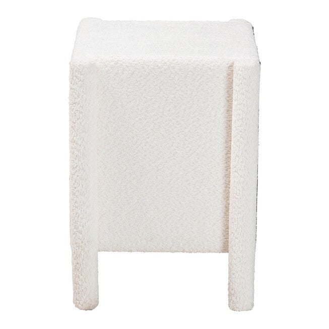 Laria Modern White Teddy-Bear Fabric 2-Drawer Nightstand, WHITE, alternate image number null