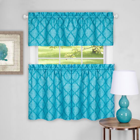 Colby Window Curtain Tier Pair and Valance Set, TURQUOISE, hi-res image number null