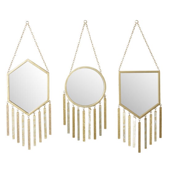 Set Of 3 Gold Metal Farmhouse Wall Mirror, GOLD, hi-res image number null