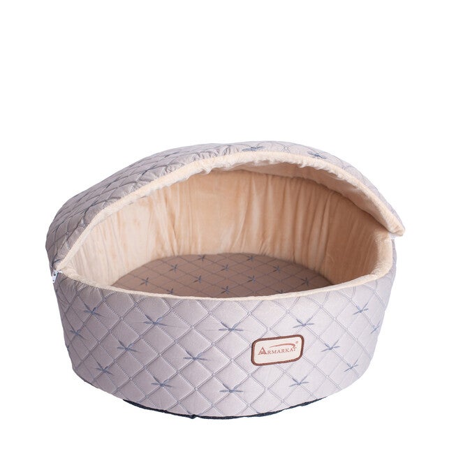 Cuddle Cave Cat Bed With Detachable & Collasible Zipper Top, Medium, Pale Silver and Beige, , alternate image number 2