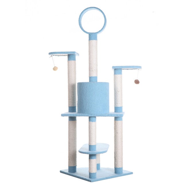 Classic 65 inches Real Wood Five Levels Cat Tree With Perch, Condo, Hanging Tunnel, , alternate image number null
