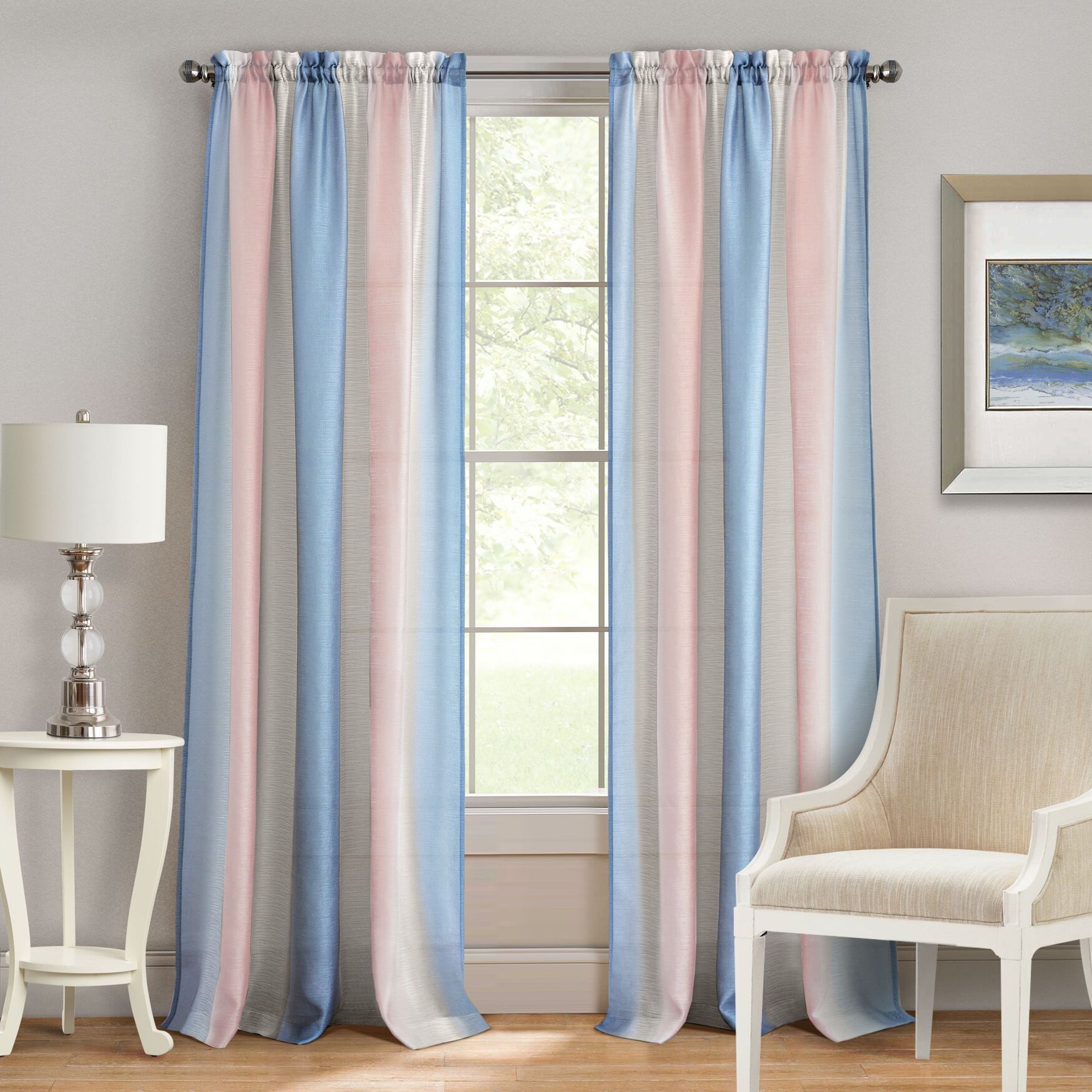 Spectrum Rod Pocket Window Curtain Panel, ROSE SERENITY, hi-res image number 0