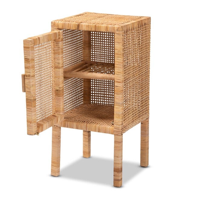 Vivan Modern Bohemian Natural Brown Rattan 1-Door Nightstand, , on-hover image number null