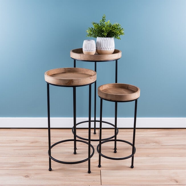 Accent Table (Set of 3) 10.5 inchesD x 20.75 inchesH, 12.25 inchesD x 25.25 inchesH, 14.25 inchesD x 28.75 inchesH Iron/Wood, BROWN/BLACK, alternate image number null