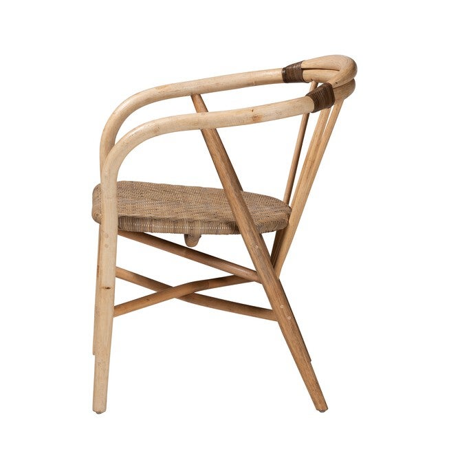 Kyoto Modern Bohemian Natural Brown Rattan 2-Piece Dining Chair Set, , alternate image number null