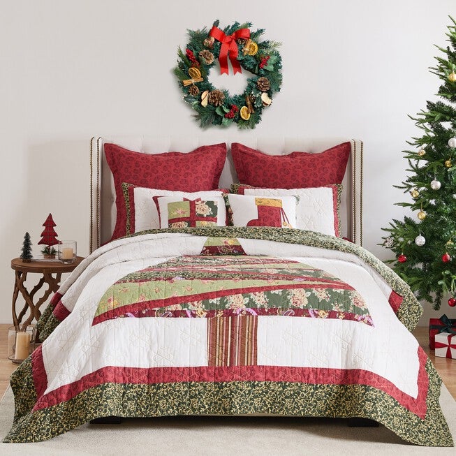 Christmas Tree Patchwork Holiday Quilt Set, Holiday, 3Piece Full/Queen