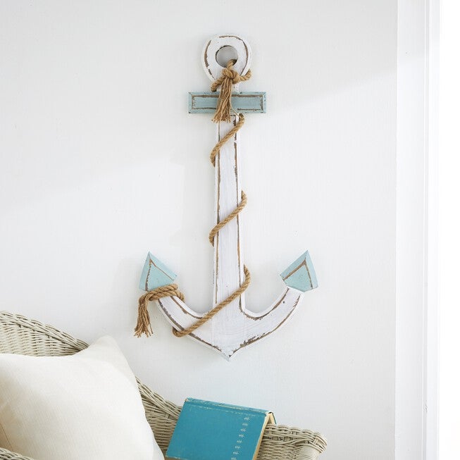 White Coastal Anchor Wood Wall Décor, WHITE, hi-res image number 0