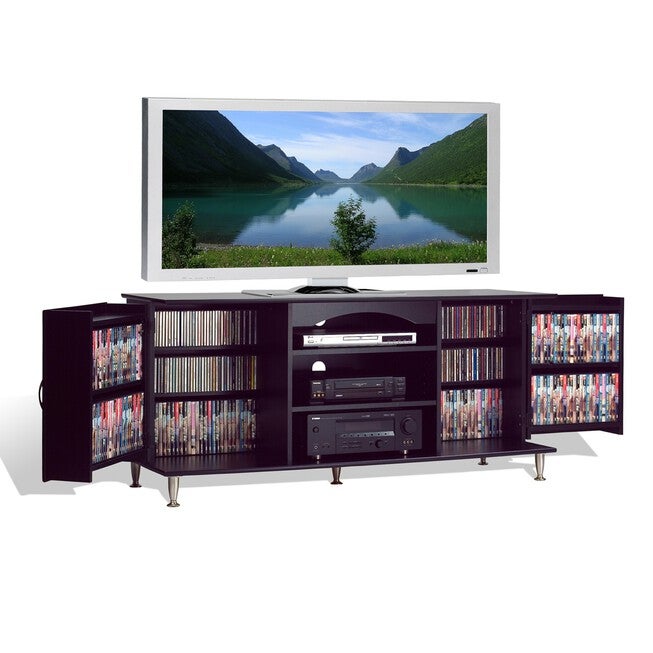 Premier Large Flat Panel Plasma / LCD TV Console with Media Storage, Black, BLACK, hi-res image number null
