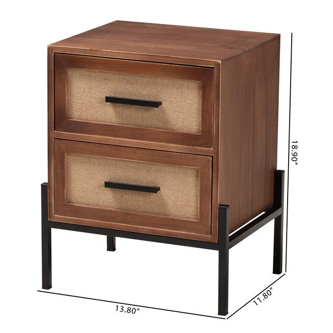 Paxley Mid-Century Modern Industrial Walnut Brown Finished Wood And Beige Fabric 2-Drawer End Table, , alternate image number 8