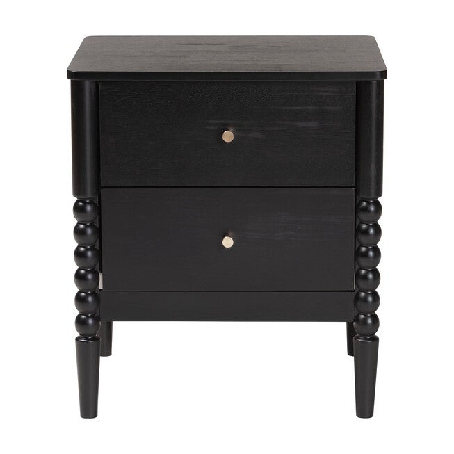 Baxton Studio Lucera Mid-Century Black 2-Drawer Bobbin Nightstand, BLACK, alternate image number 3