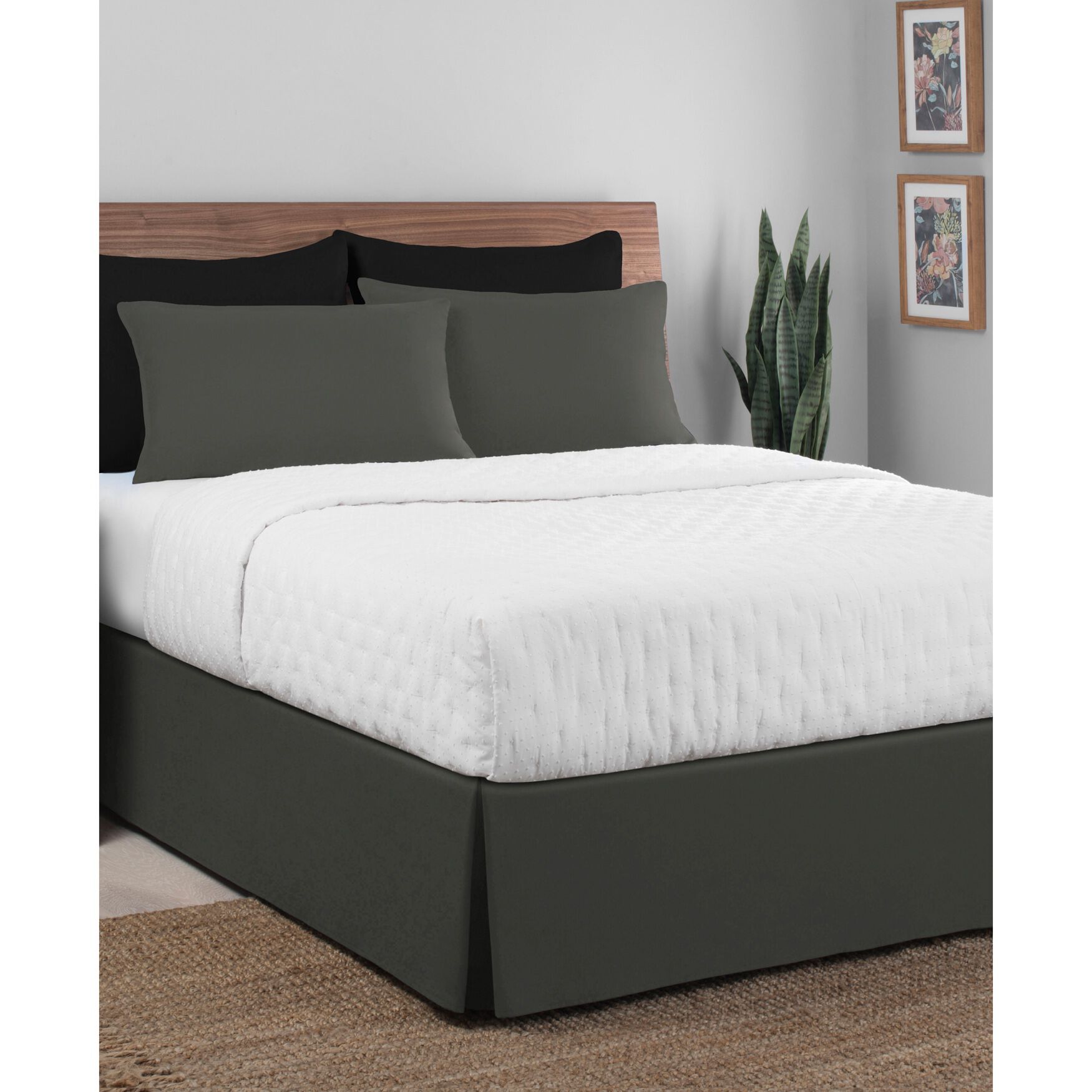 Today's Home Microfiber Tailored Black 14 inches Bed Skirt, GREY, hi-res image number 0