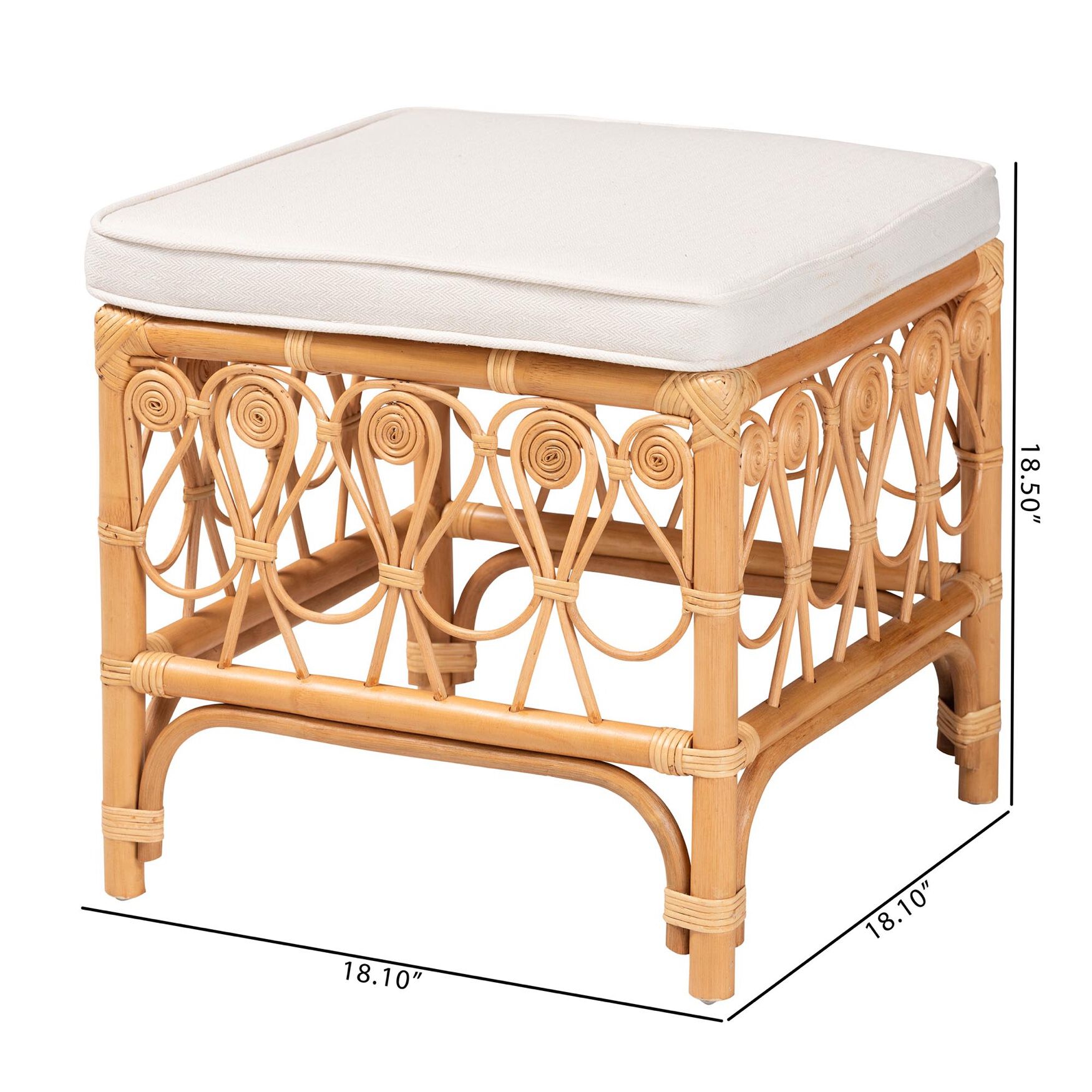 Ibiza Modern bohemian Natural Brown Rattan Footstool, , alternate image number 12