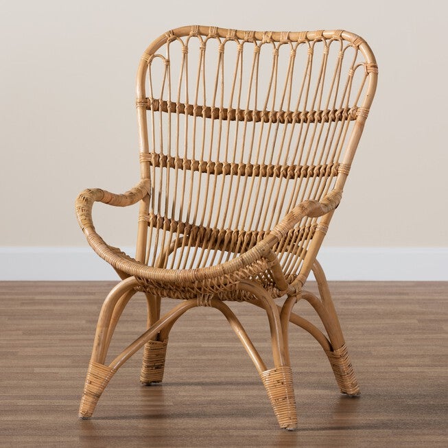 Earvin Modern Bohemian Natural Brown Rattan Armchair, , alternate image number null