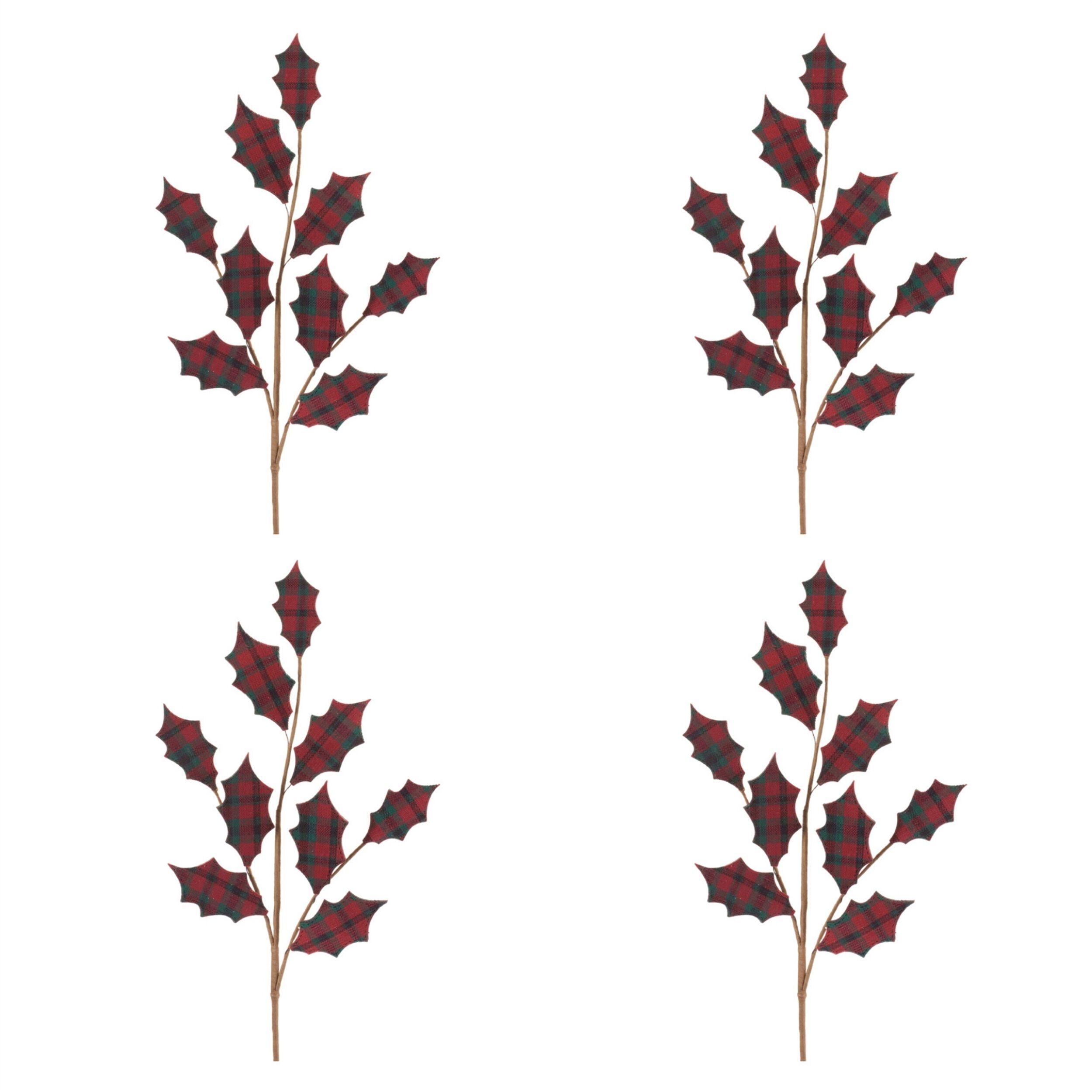 Plaid Holly Leaf Spray (Set of 4), RED GREEN, alternate image number 2