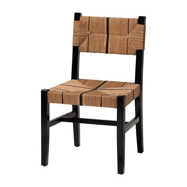 Prita Bohemian Paper Loom and Natural Mahogany Wood Dining Chair, BROWN, alternate image number null