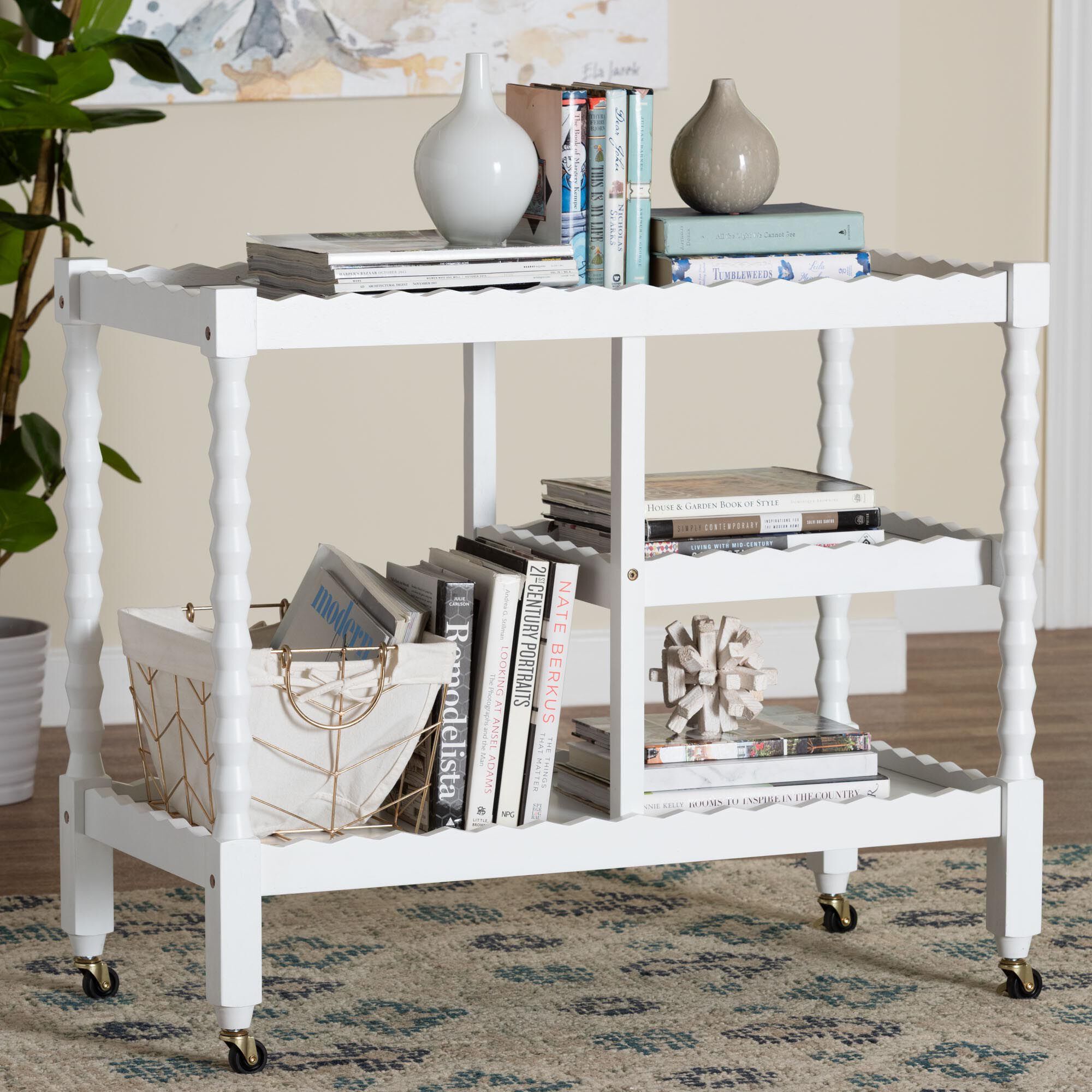 Seamus 3-Tier Beech Brown Book Cart with Bobbin Frame