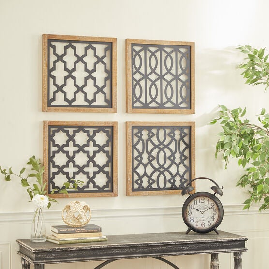 Set Of 4 Black Wood Contemporary Wall Decor, , alternate image number null