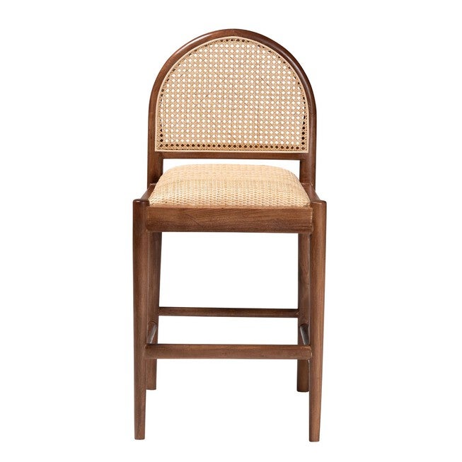 Maryland Modern Bohemian Natural Rattan and Acacia Wood Counter Stool, , on-hover image number 1