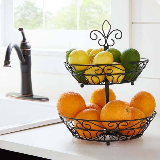 Scroll 2-Tier Fruit Basket, BLACK