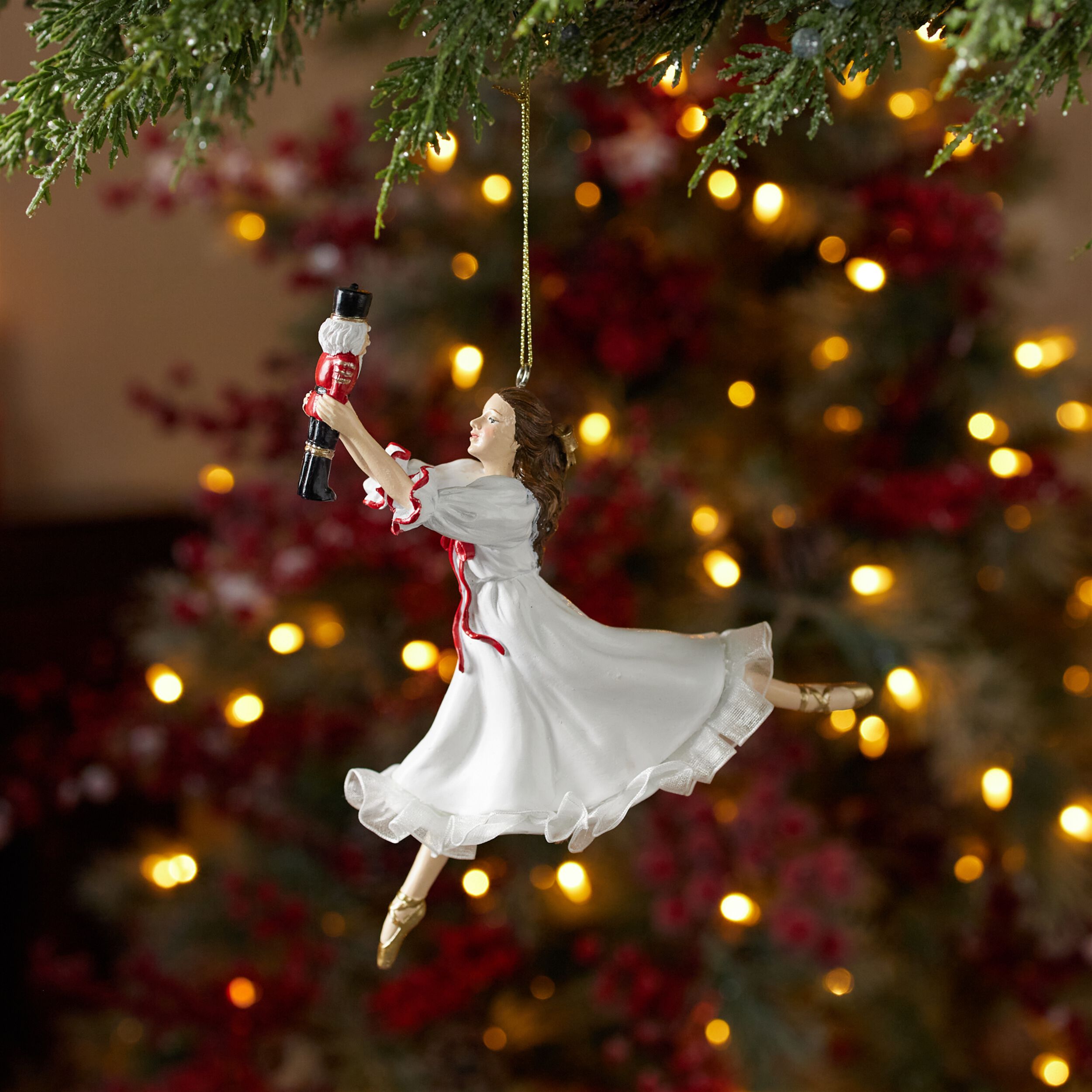 Ballerina and Nutcracker Ornament (Set of 4), WHITE BROWN RED, alternate image number 2