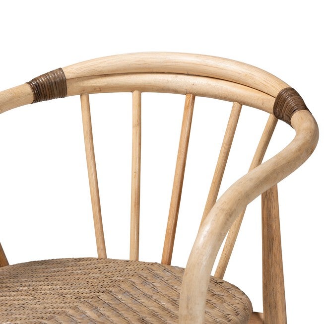 Kyoto Modern Bohemian Natural Brown Rattan 2-Piece Dining Chair Set, , alternate image number null